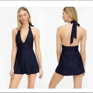 J. Crew V-neck halter swim dress in Black